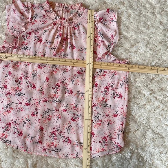 LOFT Pink and Black Flutter Sleeve Ruffled Blouse Size XLP - Picture 7 of 11